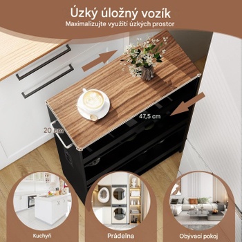 Servírovací vozík do kuchyně se 4 policemi MY44979, 18 x 47,5 x 80,5 cm, černý - N