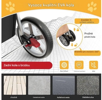 Skladací kočík pre domácich miláčikov PW10039BE, s úložným košom a nastaviteľnou strieškou, béžový - N
