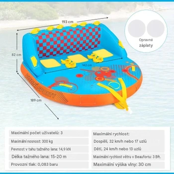 Nafukovací ťažný čln pre 3 osoby NP11600, 240 x 200 x 70 cm, nosnosť 300 kg, viacfarebný - N