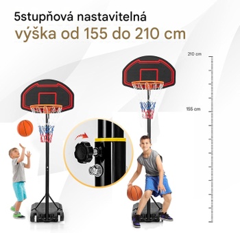 Vonkajší basketbalový kôš BY26631ES-KF, nastaviteľná výška 155 - 210 cm, čierno/červený - N