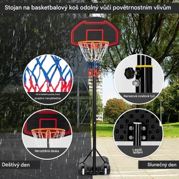 Vonkajší basketbalový kôš BY26631ES-KF, nastaviteľná výška 155 - 210 cm, čierno/červený - N