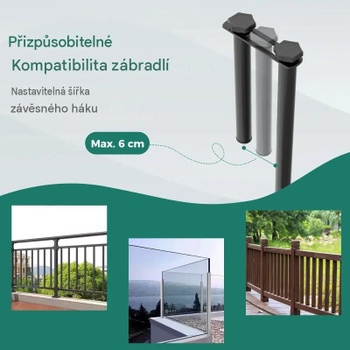 Závesný balkónový stôl JV11633DK, s hrúbkou až 6 cm, čierny - N