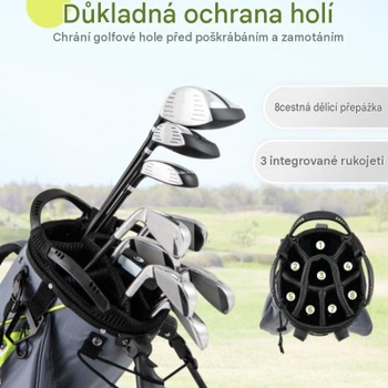 Golfový stand bag s 8 priehradkami a vodotesným krytom SP38452GR, šedý - N