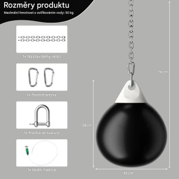Vodné boxovacie vrece BY26771KTDE, 50 kg, 45 x 58 cm, čierne - N