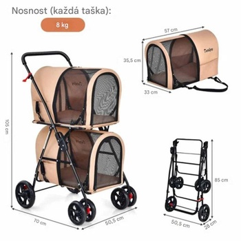 2-poschodový kočík pre psov AR10010BE, do 16 kg, béžový - N
