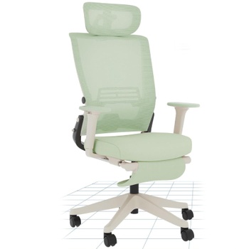 Ergonomická kancelárska stolička s podnožkou OS1GN, 2D opierka hlavy, zelená - N