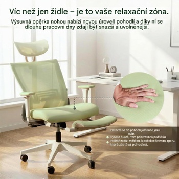 Ergonomická kancelárska stolička s podnožkou OS1GN, 2D opierka hlavy, zelená - N