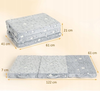 Detský skladací matrac HU10721HS, svietiace hviezdy, 60 x 120 cm, sivá - N