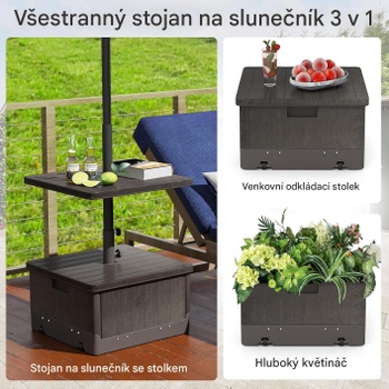 Stojan na slnečník so vstavaným stolíkom AM10519HM, nosnosť 80 kg, hnedý - N