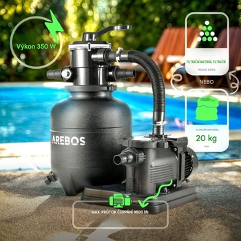 Bazénová filtrácia, 350 W, 9500L/h, 7-cestný ventil, čierna - N