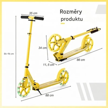 Skladacia kolobežka SP38153YW, výškovo nastaviteľná, LED kolesá, nosnosť 100 kg, žltá - N