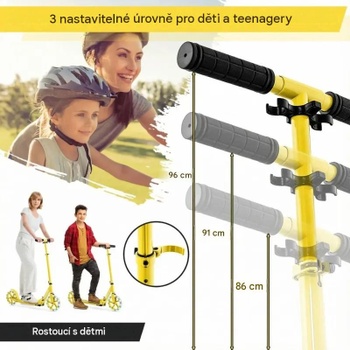 Skladacia kolobežka SP38153YW, výškovo nastaviteľná, LED kolesá, nosnosť 100 kg, žltá - N