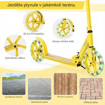 Skladacia kolobežka SP38153YW, výškovo nastaviteľná, LED kolesá, nosnosť 100 kg, žltá - N