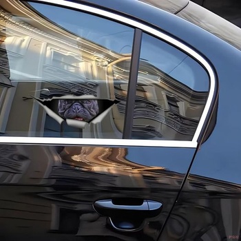 Samolepka na auto s motívom francúzskeho buldočka, 3D potrhaný efekt, reflexná, vodeodolná, na