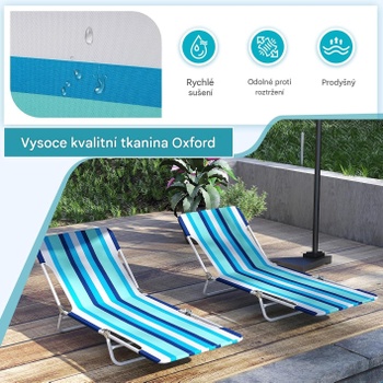 Súprava 2 skladacích plážových ležadiel s nastaviteľným operadlom NP12548BL-2, nosnosť 150 kg, modro/biely