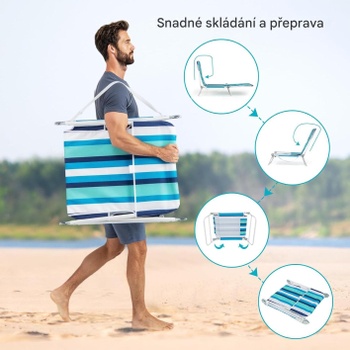 Súprava 2 skladacích plážových ležadiel s nastaviteľným operadlom NP12548BL-2, nosnosť 150 kg, modro/biely