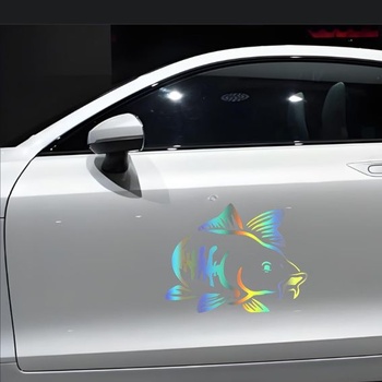 Holografická samolepka s kaprem, vodotěsná, PVC samolepka pro rybářské nadšence na auto, notebook,