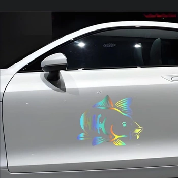 Holografická samolepka s kaprom, vodotesná, PVC samolepka pre rybárske nadšencov na auto, notebook,