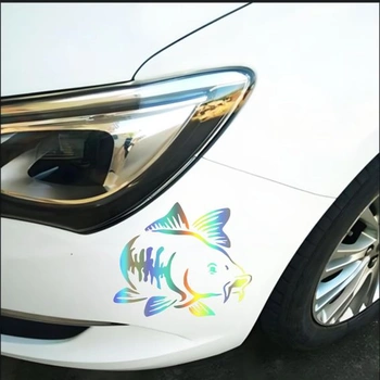 Holografická samolepka s kaprom, vodotesná, PVC samolepka pre rybárske nadšencov na auto, notebook,
