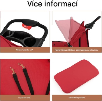 Skladací kočík pre domácich miláčikov B0C347JYDH, s úložným košom a nastaviteľnou strieškou, červený -