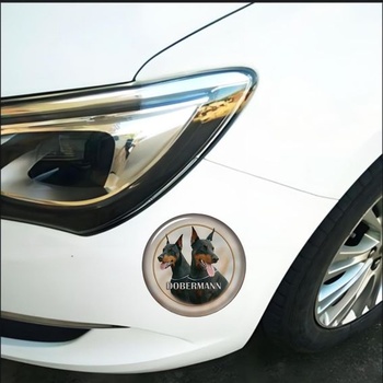 Kulatá nálepka na auto s motivem dobermana, reflexní, vodotěsná, PVC, vtipná nálepka na auto,