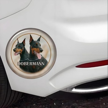 Okrúhla nálepka na auto s motívom dobermana, reflexná, vodotesná, PVC, vtipná nálepka na auto,