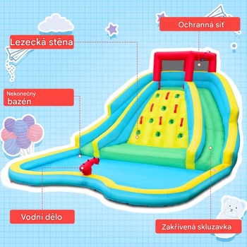 Nafukovací hrad so šmykľavkou a šmykľavkou NP13529DE, s ventilátorom 680 W, nosnosť 150 kg - N