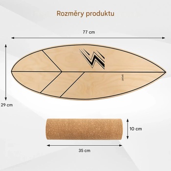 Drevená balančná doska so stabilizovaným korkovým valčekom, 77 cm, prírodná - N