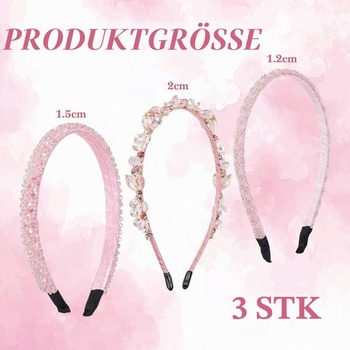 3 kusy růžových křišťálových čelenek s kamínky, vlasové doplňky, křišťálové čelenky, třpytivé