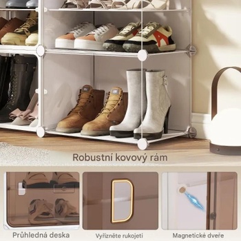 Botník s 10 úrovňami JZ10401WH, pre 40 párov topánok, 95 x 32 x 155 cm, biela - N
