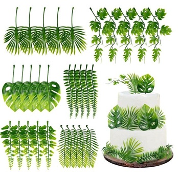 30 ks umelé listy monstera ozdoby na tortu tropické palmové zelené listy dekorácie na tortu pre letné