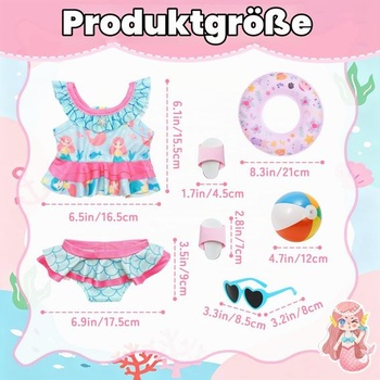 6dílná plavecká sada pro panenky o velikosti 36-43 cm, modré oblečení pro mořskou pannu s plavkami,