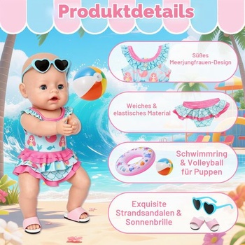 6dílná plavecká sada pro panenky o velikosti 36-43 cm, modré oblečení pro mořskou pannu s plavkami,