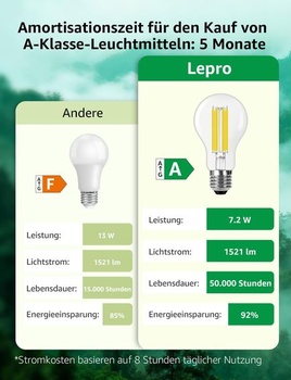 Žiarovka Lepro Energetická trieda A E27 LED teplá biela, 7,2 W 1521 lm 2700 K, 1 kus