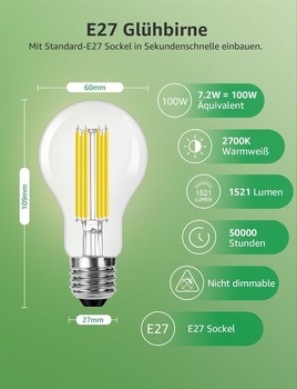 Žárovka Lepro Energetická třída A E27 LED teplá bílá, 7,2 W 1521 lm 2700 K, 1 kus