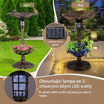 Kŕmidlo pre vtáky PZ10006GU so solárnym osvetlením a kvetináčom, Ø 43 x 76 cm - N