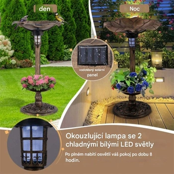 Krmítko pro ptáky PZ10006GU se solárním osvětlením a květináčem, Ø 43 x 76 cm - N