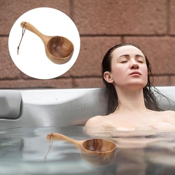Dřevěná naběračka na vodu Healvian ve vintage stylu, servírovací lžíce do sauny a koupele,