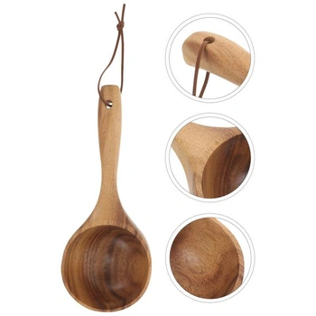 Dřevěná naběračka na vodu Healvian ve vintage stylu, servírovací lžíce do sauny a koupele,