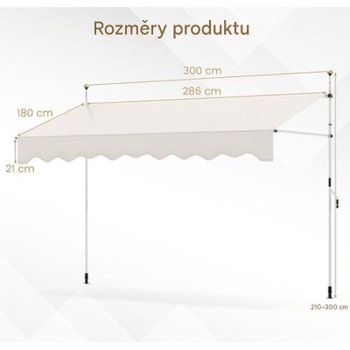 Výsuvná markíza s kľučkou NP12434WH, 300 x 120 cm, biela - N