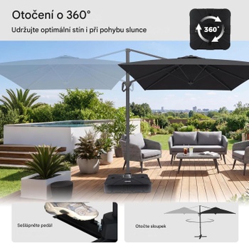 Záhradný slnečník s kľukou NP13292GR, 300 x 200 cm, antracit - N