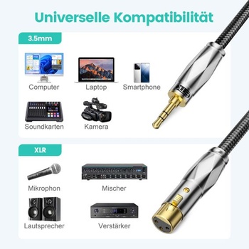 Nesymetrický kabel EMK 3,5 mm na XLR, XLR zástrčka do XLR zásuvky - 1,5 m 1,5 metru