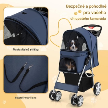 Skladací kočík pre psy a mačky s úložným košom B09QWWTWBP, s držiakom na kelímky, modrý - N