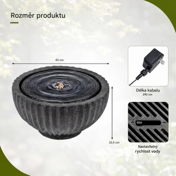 Záhradná fontána s osvetlením HZ10446DE, Ø 45 cm, výška 23,5 cm - N