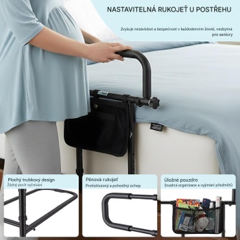 Zábrana postele pre seniorov JZZ-A0000001, nastaviteľná, nosnosť 136 kg, čierna - N