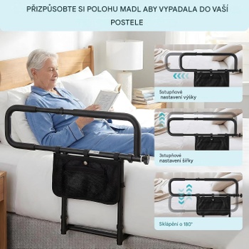 Zábrana postele pre seniorov JZZ-A0000001, nastaviteľná, nosnosť 136 kg, čierna - N