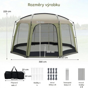Záhradný stan s moskytiérou RT56097FR, 380 × 355 × 225 cm, zelená - N
