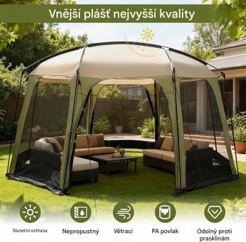 Záhradný stan s moskytiérou RT56097FR, 380 × 355 × 225 cm, zelená - N