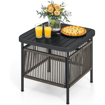 Záhradný ratanový stolík s otvorom pre slnečník VX90495DE-GL, 56 x 56 x 49 cm, čierny - N