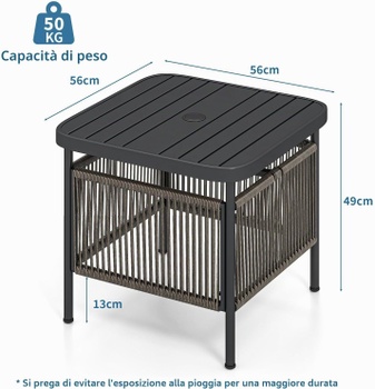 Zahradní ratanový stolek s otvorem pro slunečník VX90495DE-GL, 56 x 56 x 49 cm, černý - N